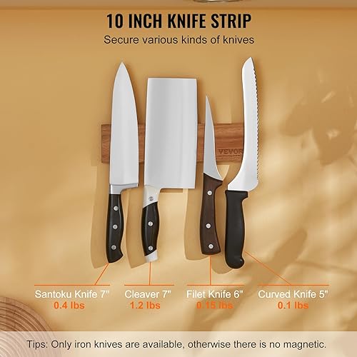 Miniatura 3 de VEVOR Soporte magnético para cuchillos con imán fuerte mejorado, organizador de tiras de cuchillos sin perforar para pared, almacenamiento