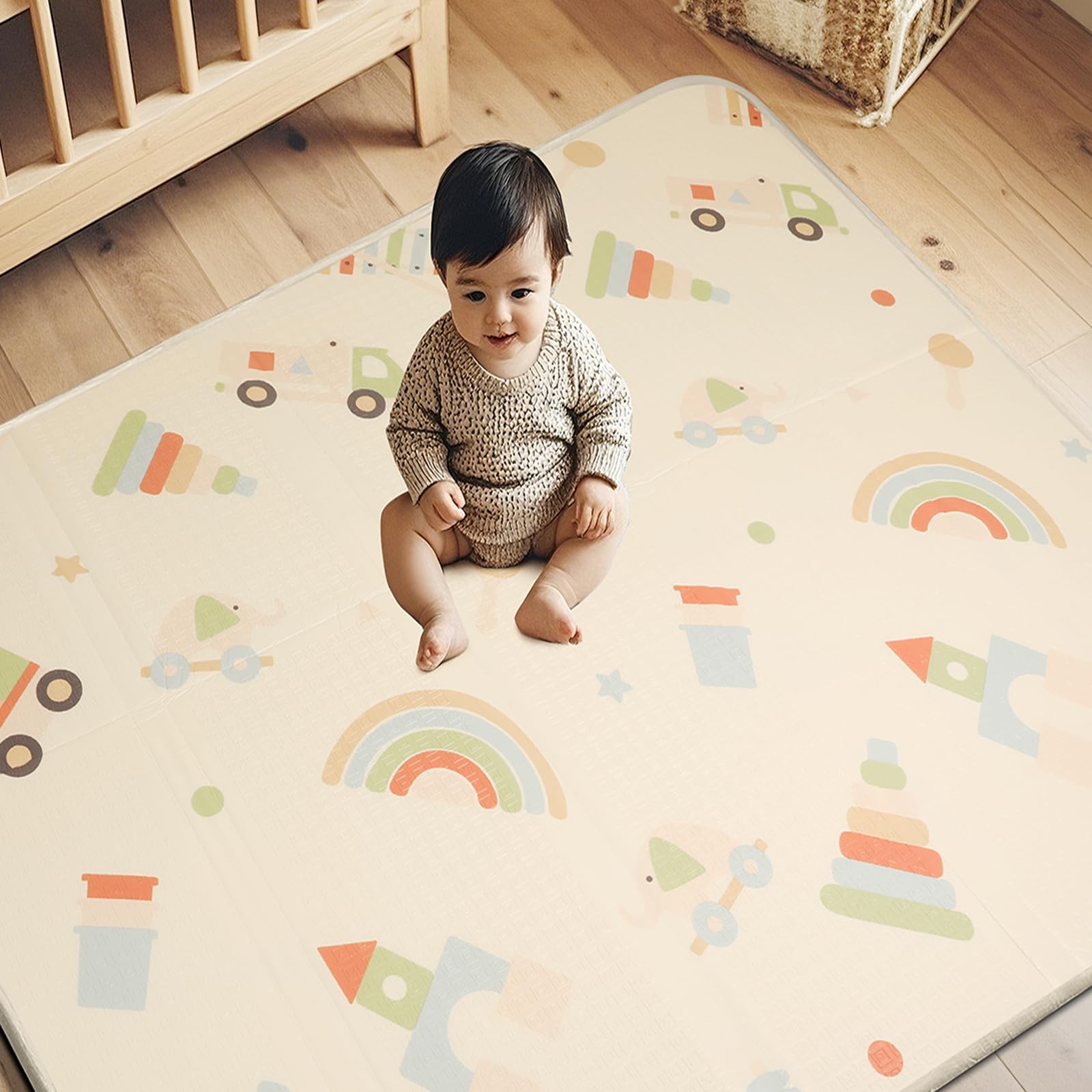 Large Play Pen Mat 79x71 | 0.8Inch Thick Foldable Foma Playmat for Babies | Waterproof Tummy Time Rug for Infant | Reversible Playroom Kids XPE Padded Floor Mat for Toddlers Crawling