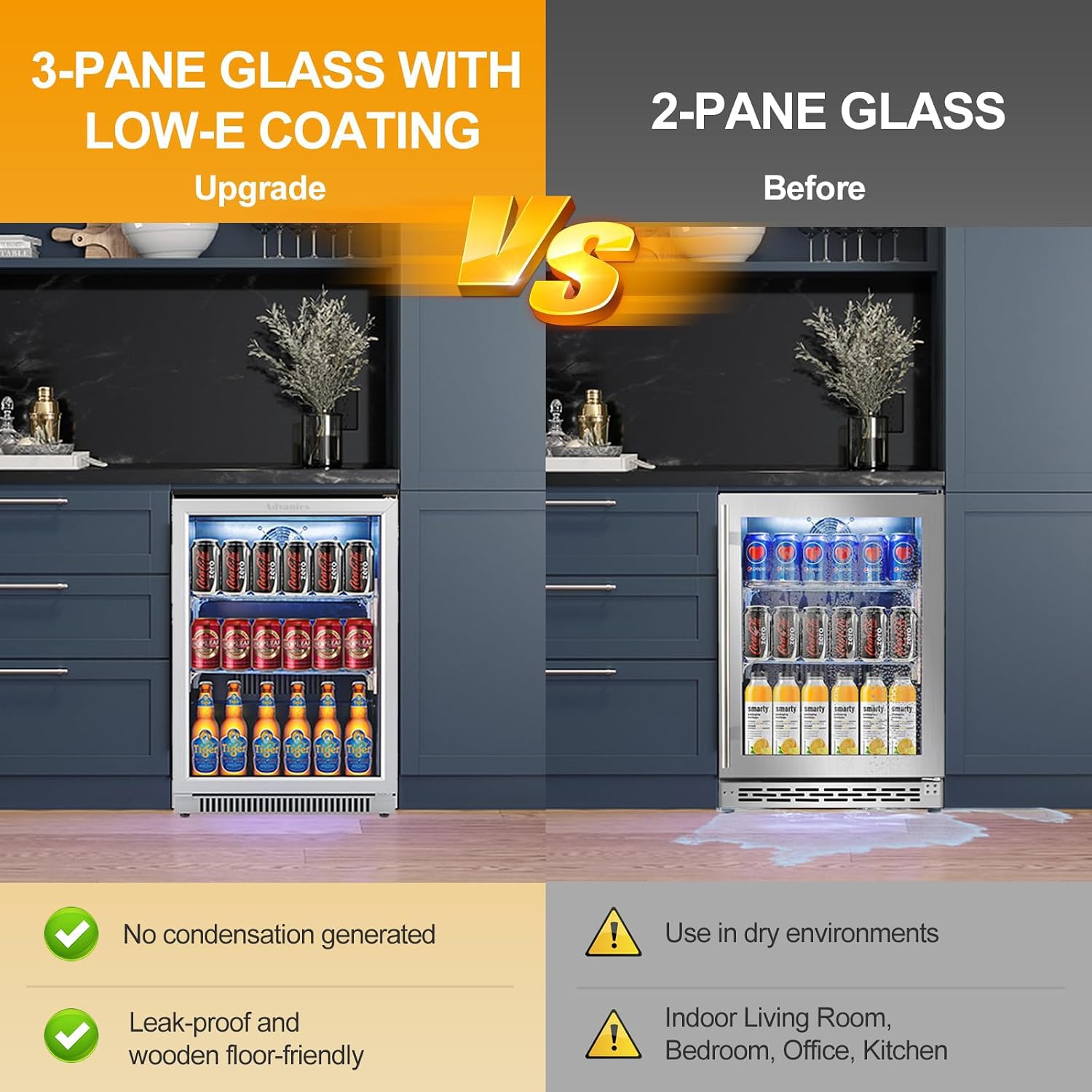 20IN Beverage Refrigerator with Glass Door-120 Can Built in Under Counter Fridge & Freestanding,Ideal for Soda,Beer Drink Cooler