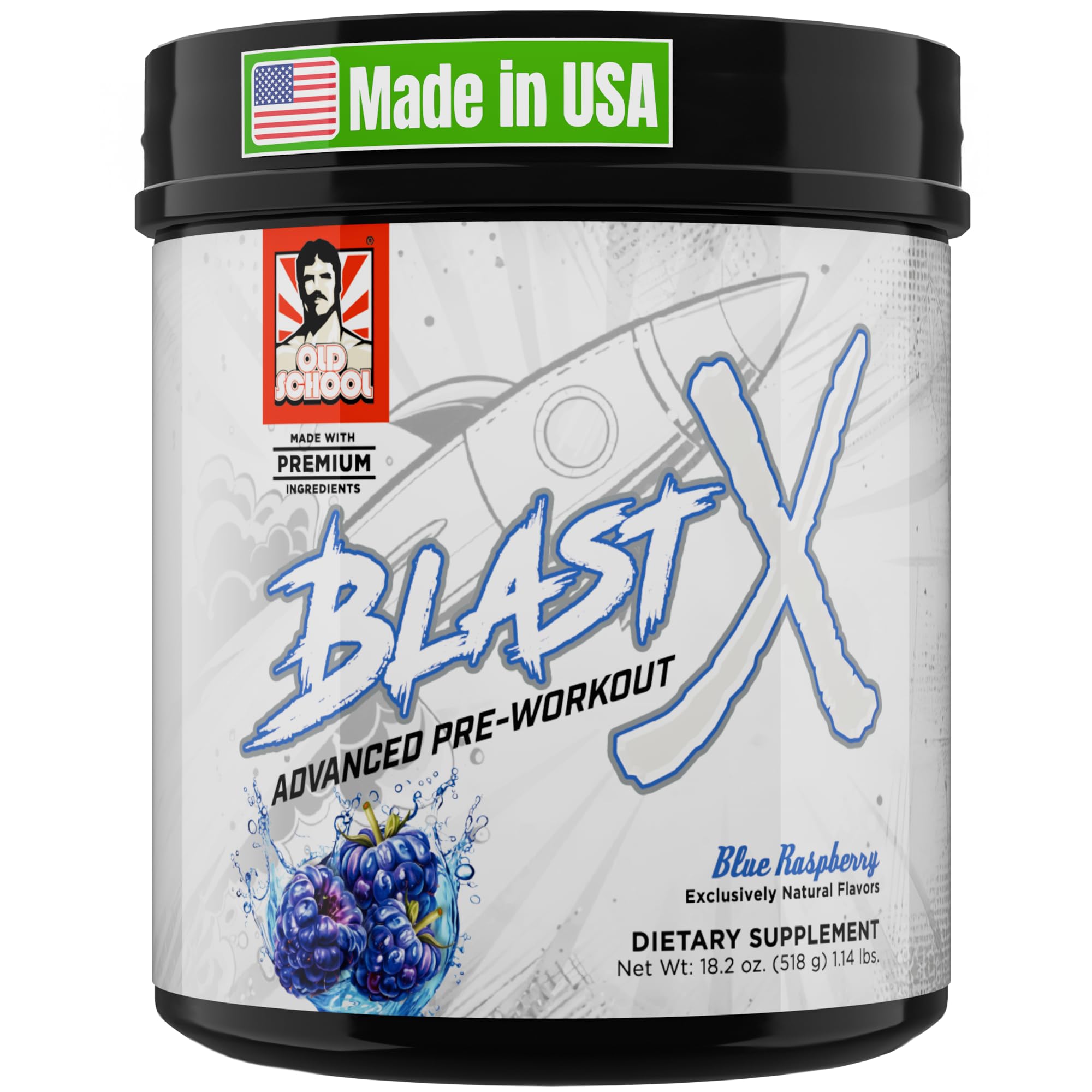 Old School Labs | Blast X Advanced Pre Workout Powder, Intense Energy Booster Preworkout for Men & Women- Blue Raspberry