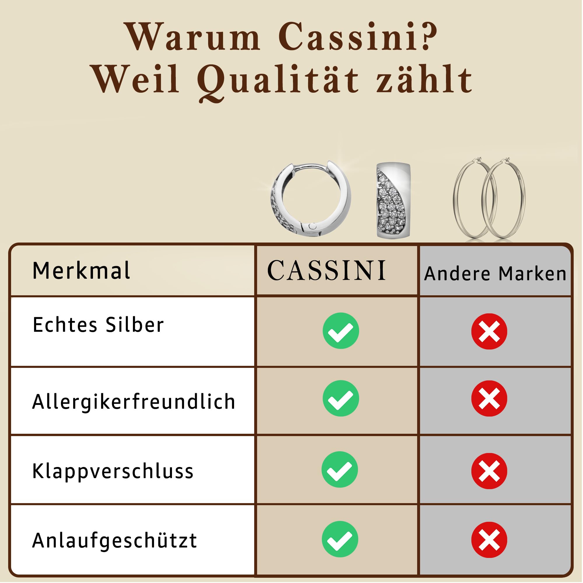 Cassini | Breite Creolen Damen Ohrringe aus 925 Sterling Silber – Matt & Poliert, Verziert mit Zirkonia Steinen, Hypoallergen & Allergiefrei, Elegante Silber Creolen, 3CZQ