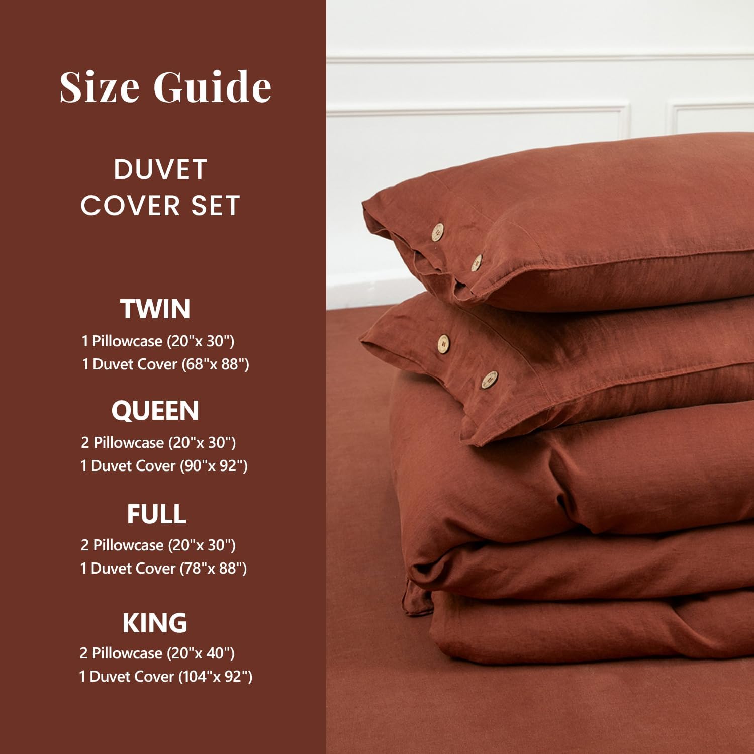 S VICTORY SYMBOL 100% Organic Linen Duvet Cover Set Queen Size 3pcs,Natural French Washed Flax Solid Color Soft Breathable (1 Duvet Cover and 2 Pillowcases) with Coconut Button Closure,Burgundy