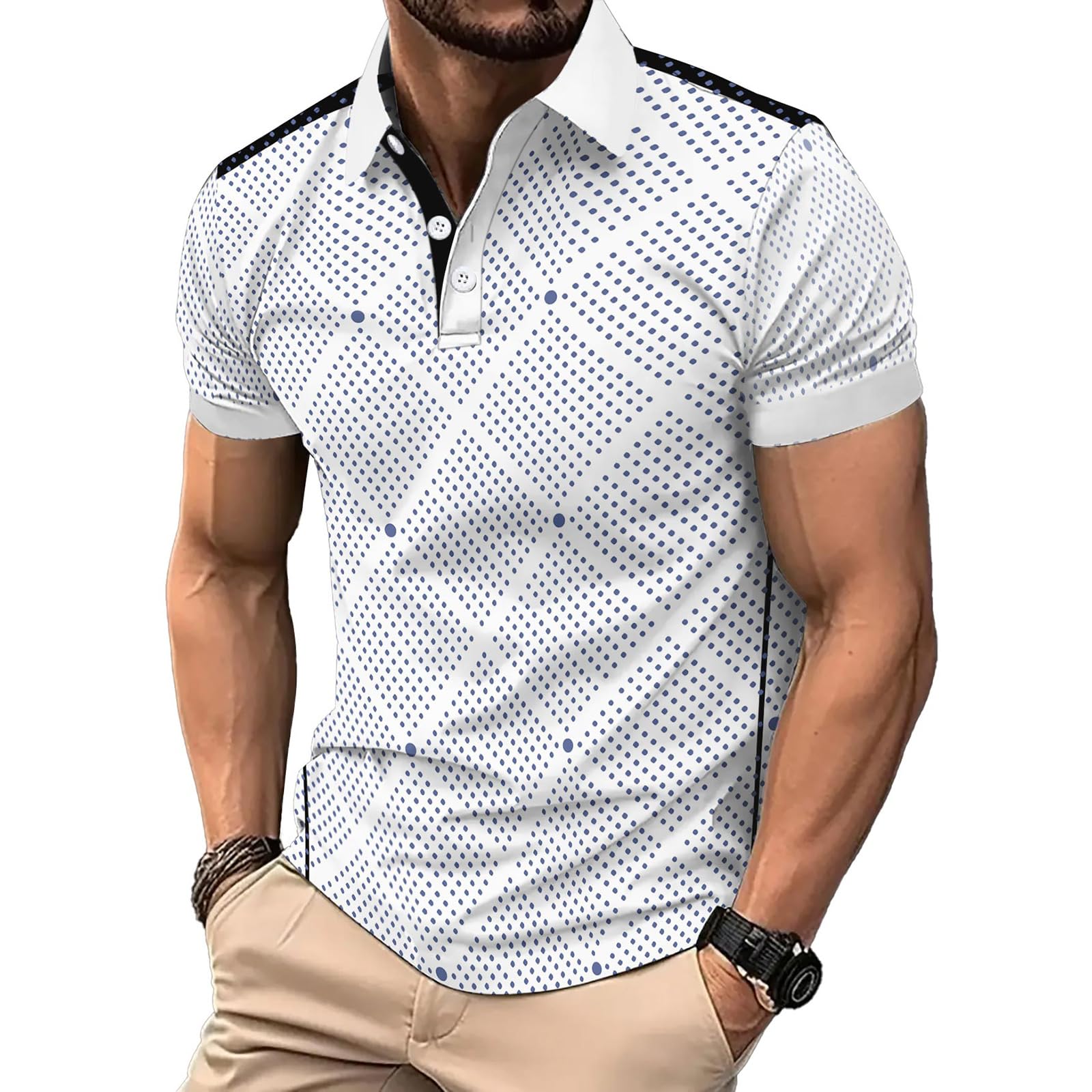 DEEX 2XL White Men's Polo Shirts Short Sleeve 2026 Casual Polo T Shirt Color Block Slim Fit Summer Collared Golf Shirts