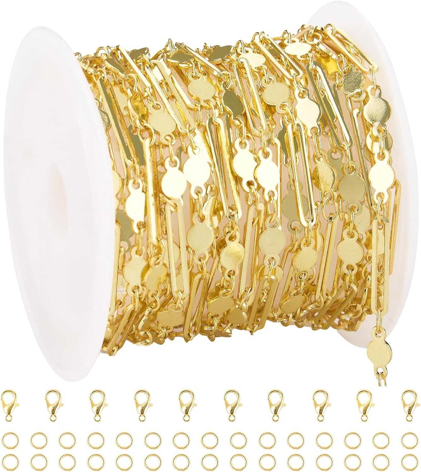 Chain for Jewelry Making 16 Feet Gold Plated Chains Roll with Lobster Clasps and Jump Rings for DIY Necklaces Bracelets