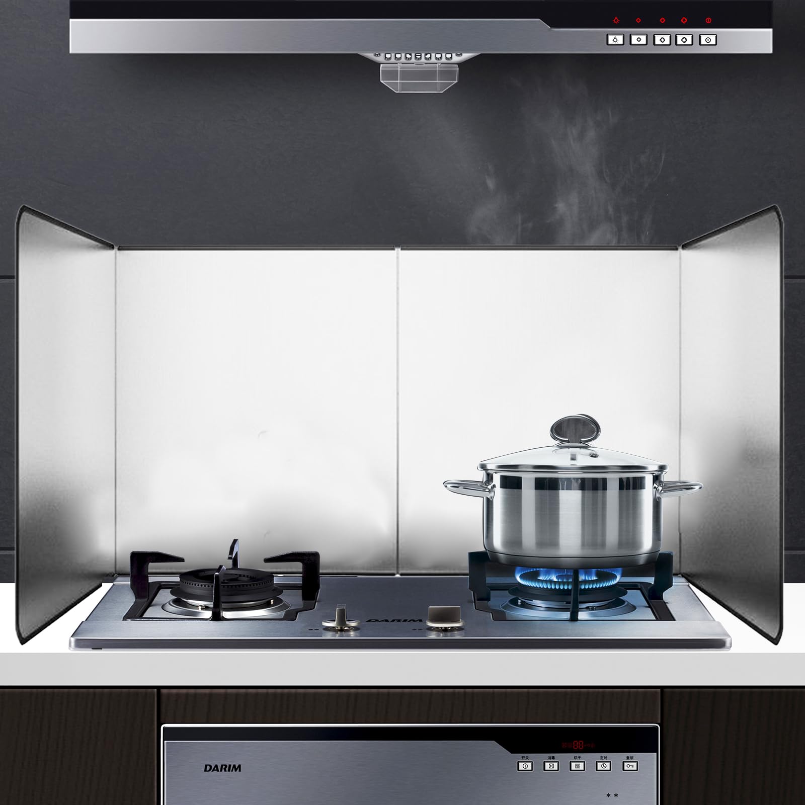 Plaque Anti-Éclaboussures De Cuisine Pliable, Pare-Éclaboussures En Acier Inoxydable À 3 Côtés, 80x40x30cm Bouclier Anti-Éclaboussures De Cuisine Pour Cuisinière, Fumée D'Huile Pare-Éclaboussures