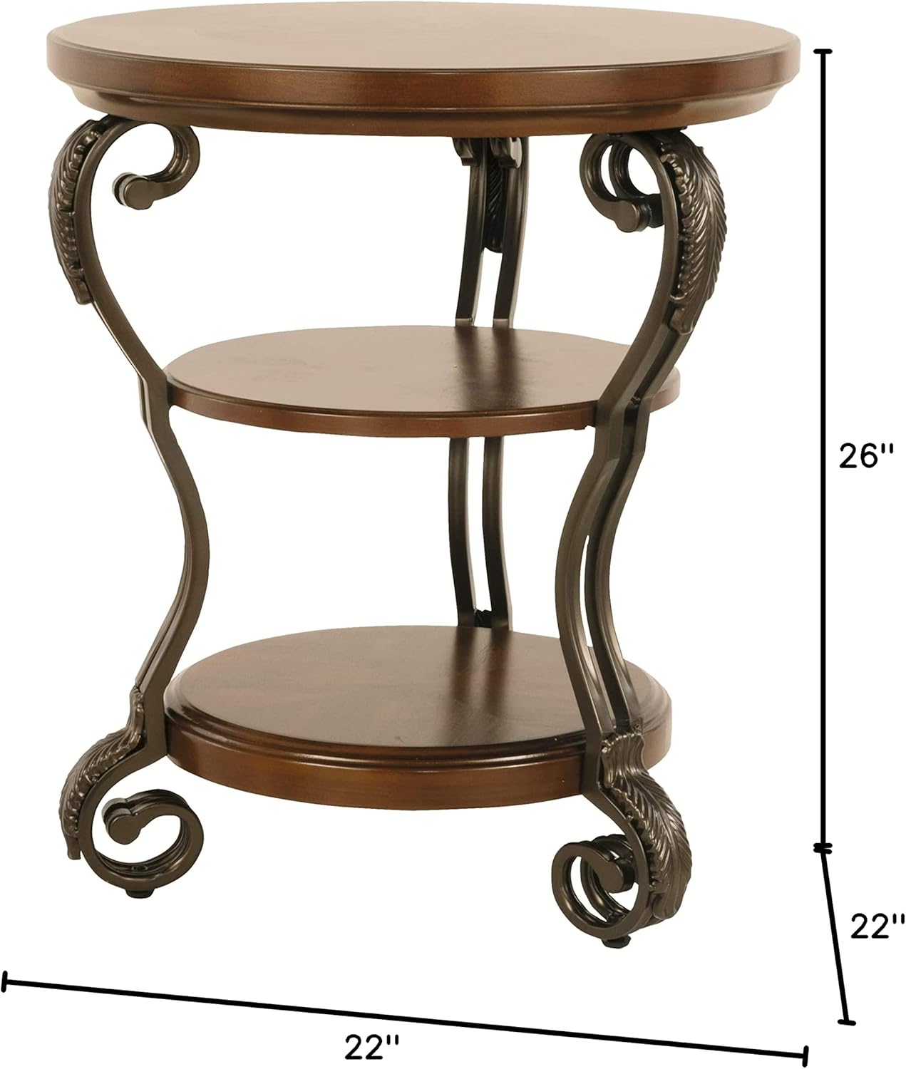 Signature Design by Ashley Nestor Traditional Hand-Finished Chairside End Table with 2 Fixed Shelves, Dark Brown : Everything Else