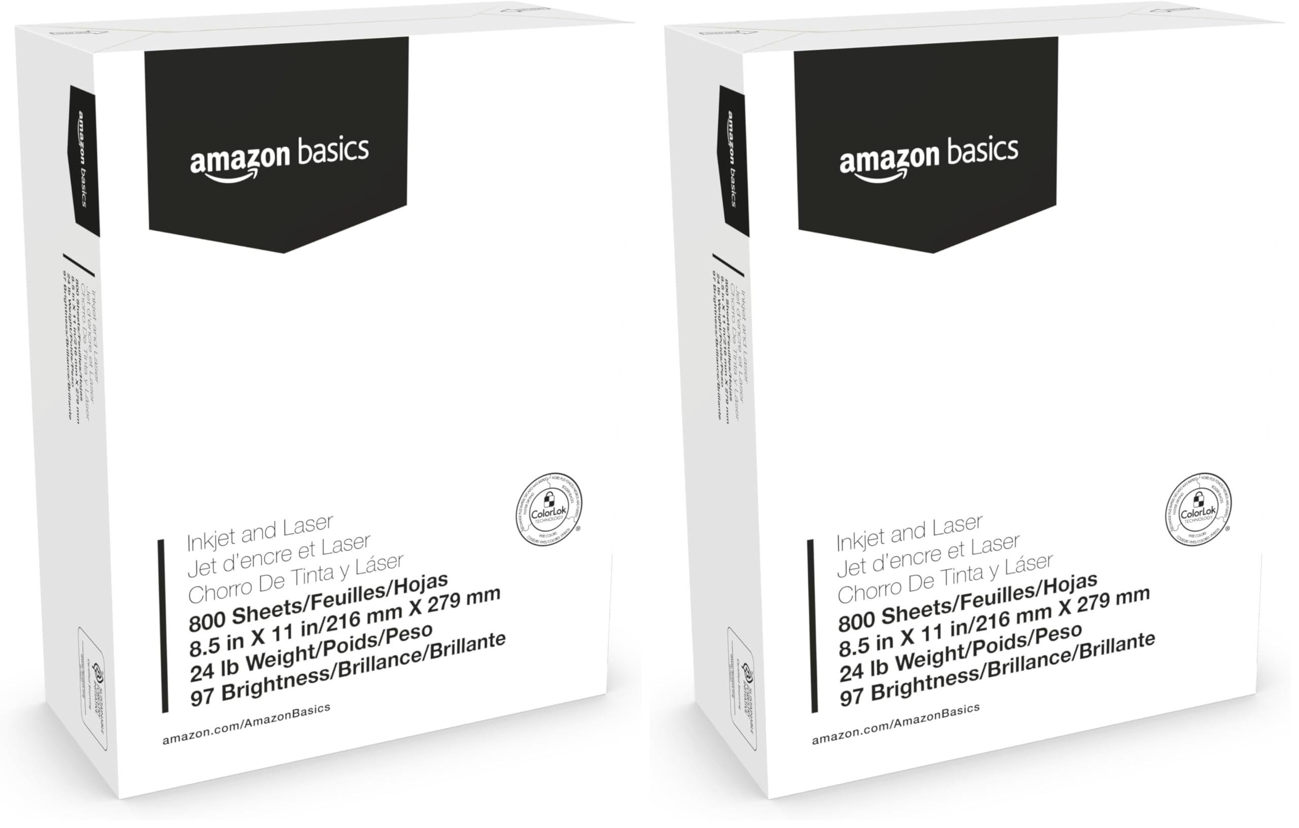 Amazon Basics Multipurpose Copy Printer Paper, 8.5 x 11 Inches, 24 lb Weight, 97 Brightness, White, 800 Sheets (1 Mega Ream), for Inkjet and Laser, Copy &amp; Print (Pack of 2)