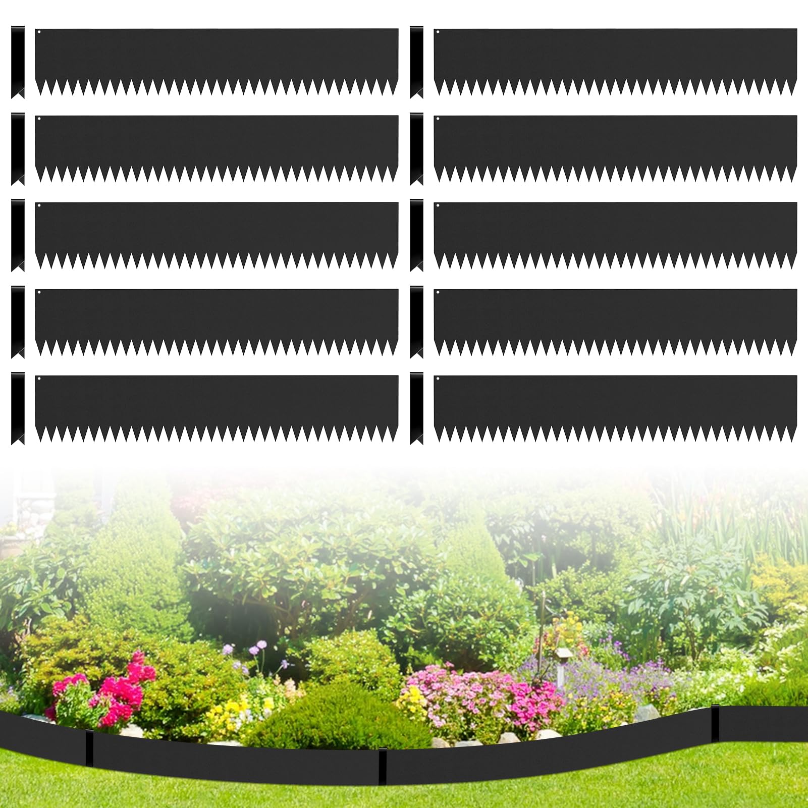 10 Pack Lawn Edging Border with 10 Clips,10.75M Length Total,15cm Height Flexible Decorative Edging Border,10cm Face Height Galvanized Steel Landscape Edgings for Lawns and Flower Beds