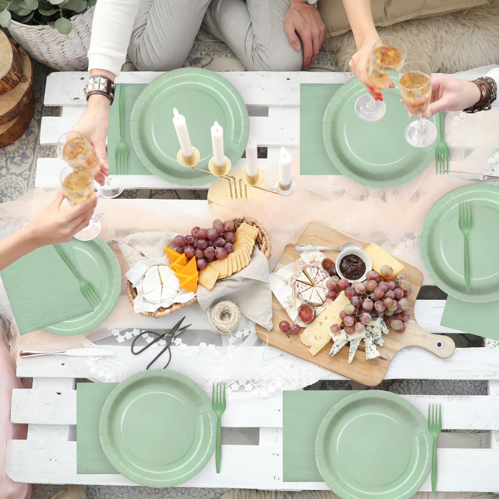 61pcs Janice Bohemian Partyware,Juego De Platos Bohemio, Incluye