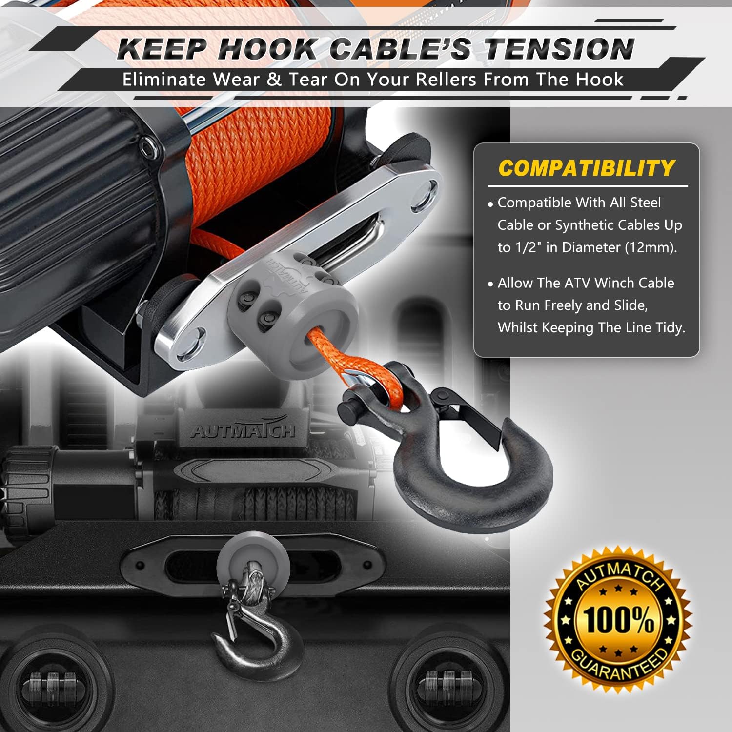 AUTMATCH 3/4" D Ring Shackle with Shackle Isolator & Washers Kit, Winch Cable Hook Stopper and Silicone Rubber Shock Absorbent Winch Stopper for Jeep Tow Strap Winch Off Road Vehicle Recovery, Gray