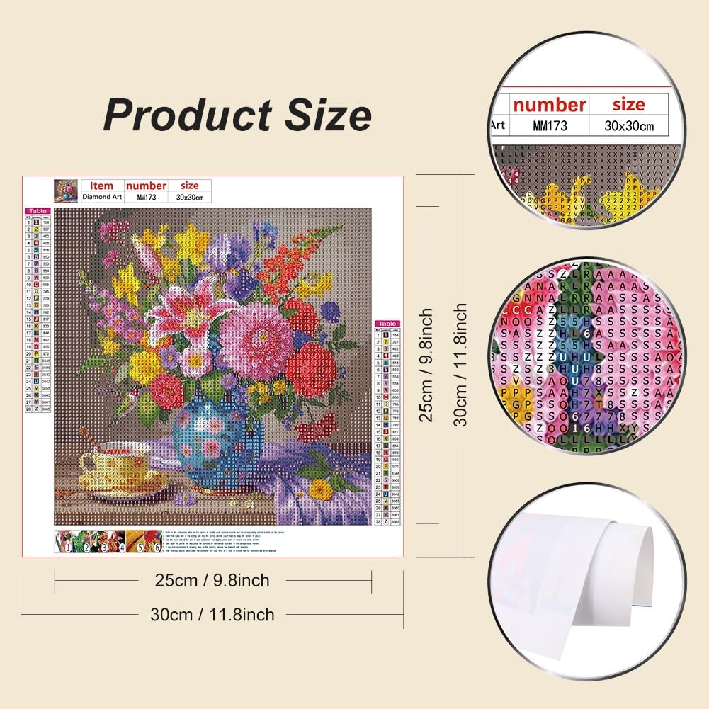WSLWXSHM Diamond Art Painting Kits for Adults Flower, Vase Round Full Drill Diamond Art Kits, 5D DIY Paint with Diamonds Crafts for Home Wall Decoration Gifts 12×12Inch image 2