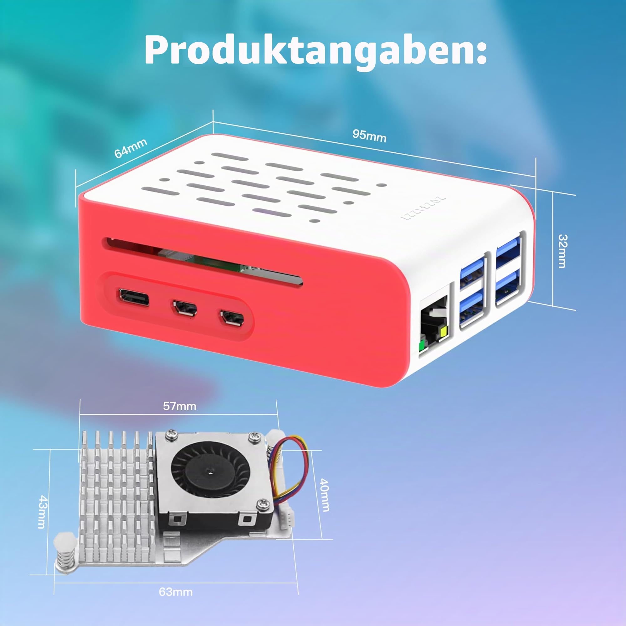 iRasptek Starter Kit for Raspberry Pi 5-64GB Edition von OS-Bookworm vorinstalliert (Rote und weiße Gehäuse) (16GB-64GB)