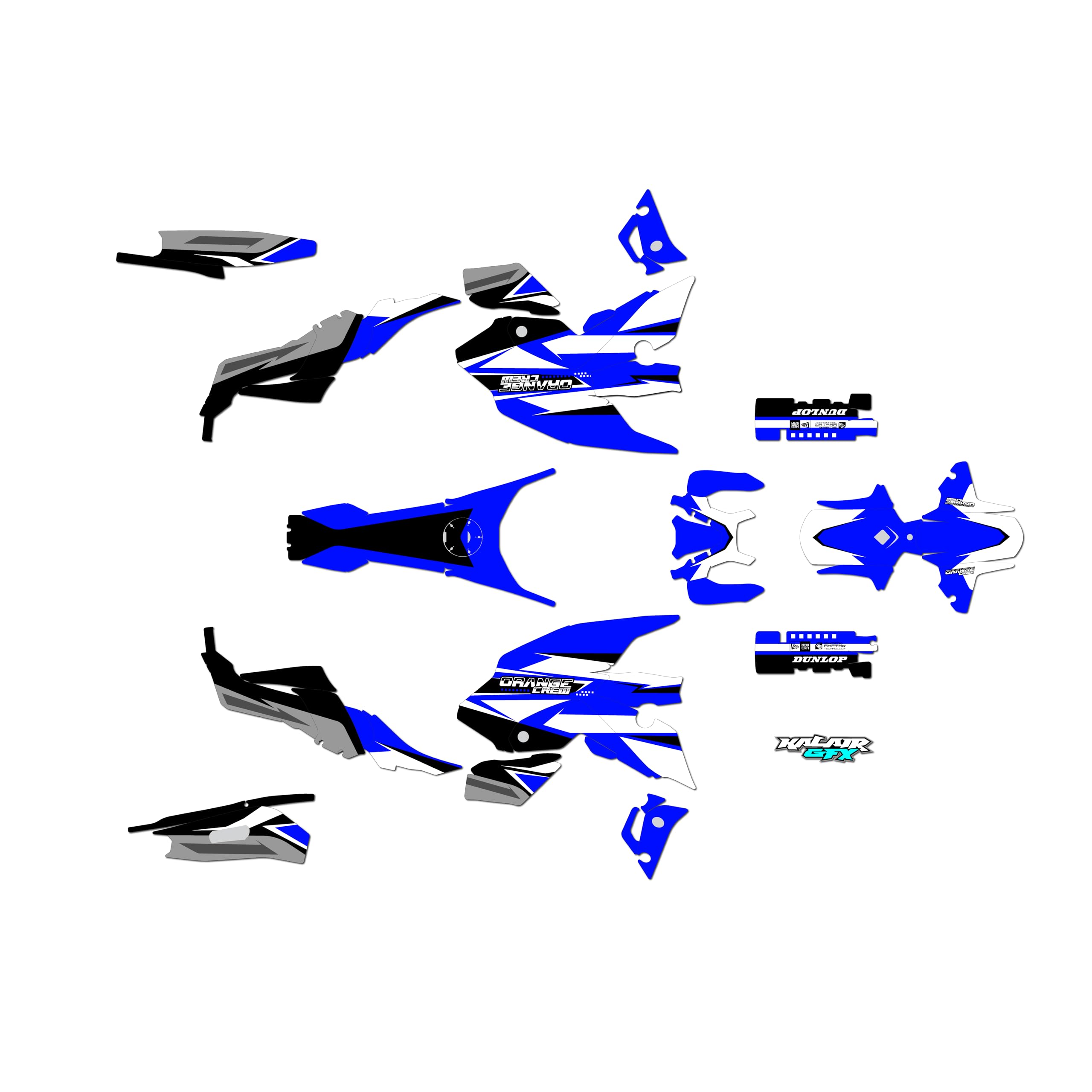 Kalair GFXGraphics Kit for Yamaha FZ-07 and MT-07 (2021-2023) ORANGE-CREW Series Blue 16 Mil - Dirt pit bike motorcycle stickers, dirtbike racing automotive decal motocross accessories no-plastics