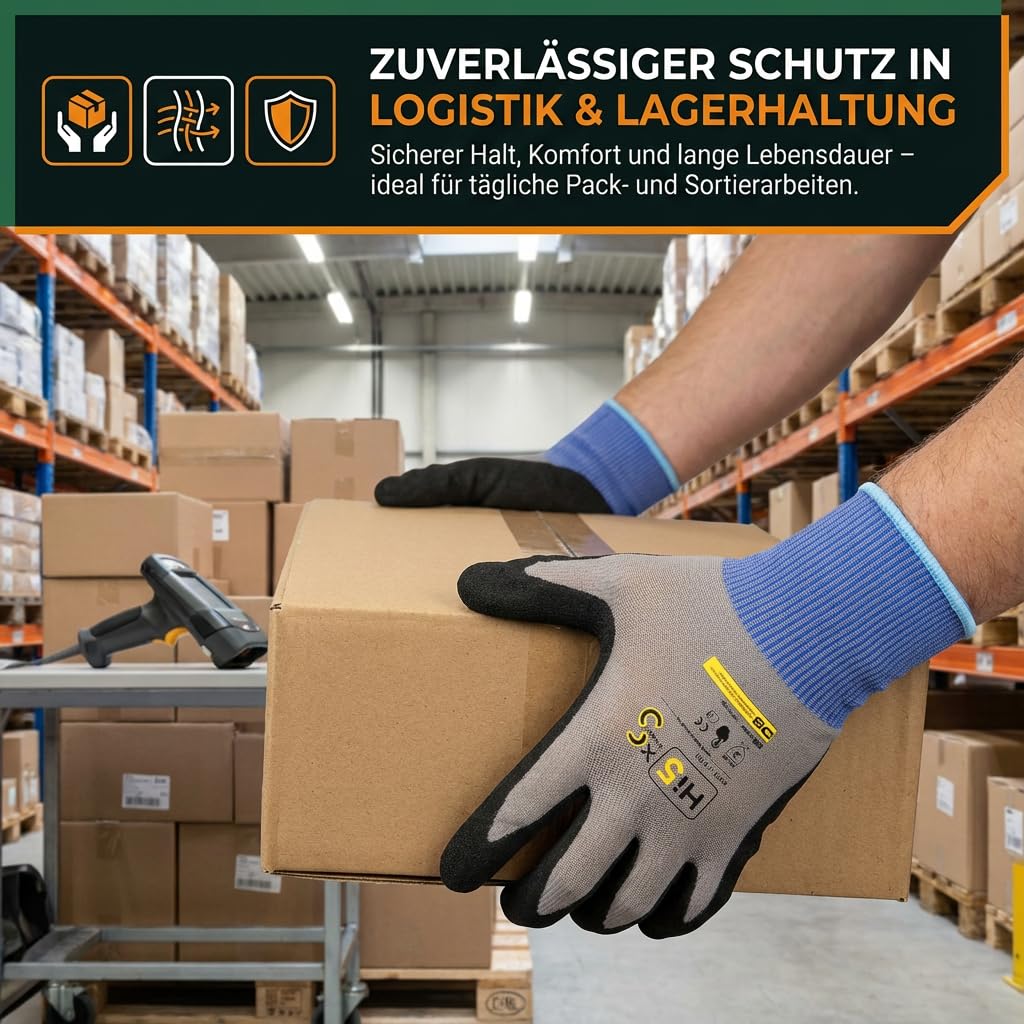 Hi5 X-Super S Arbeitshandschuhe 4121X – Sandy-Nitril-Beschichtung – 15G Nylon/Spandex – hoher Grip bei Nässe & Öl – EN 388 – Touchscreen – grau/schwarz (S, 120, stück)