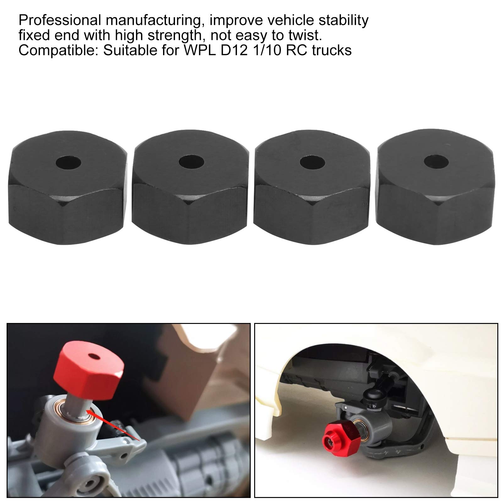 RC Hex Combiner, Wheel Hub Hex Adapter 5mm to 12mm Combiner Available for WPL D12 1/10 RC Model Trucks(Black)