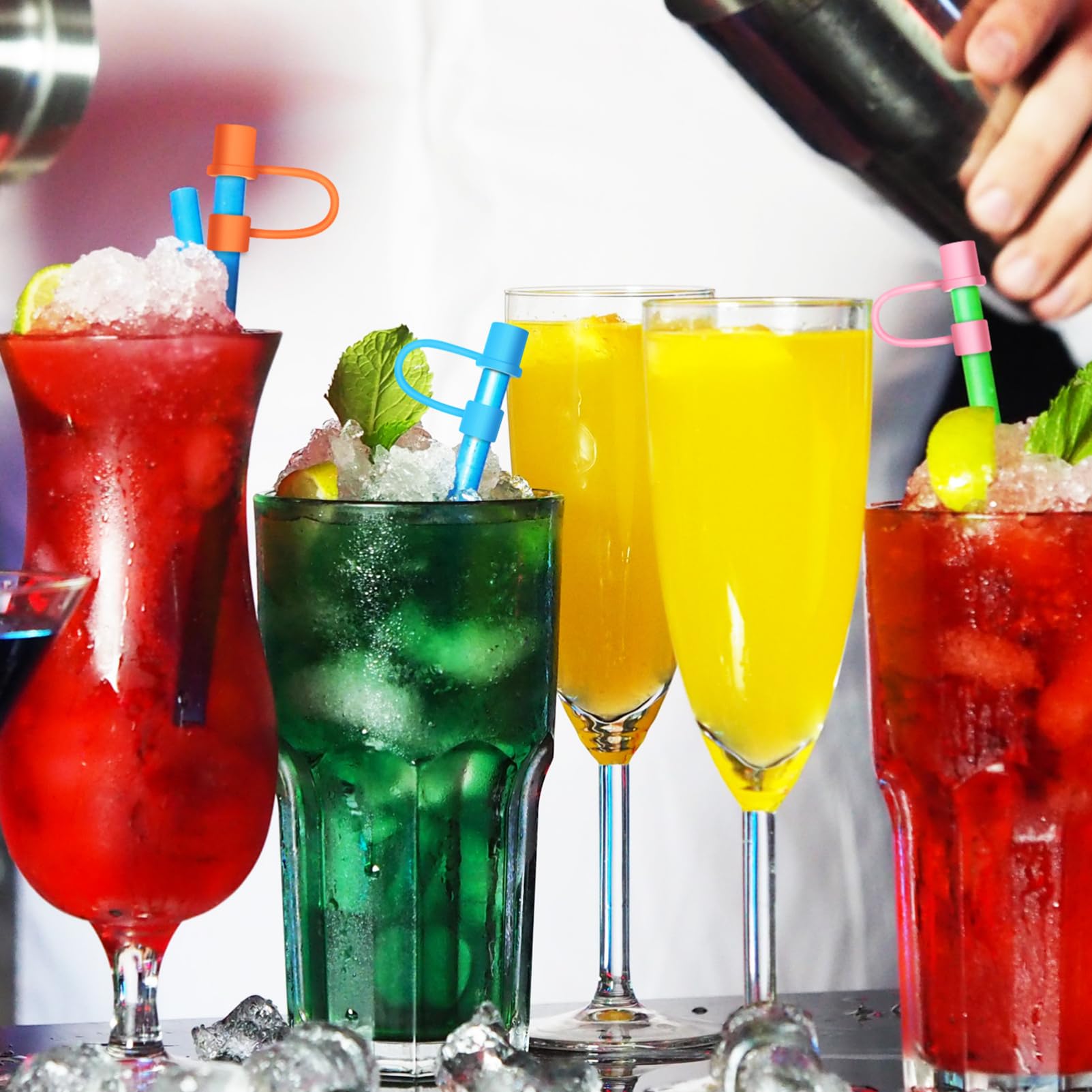 Amosfun 3 Sätze Modern Wasserflasche Kunststrohhalme Getränke Strohdeckel Betrüger Stroh Topper Zinn Multi Tasse Mit Strohhalm Tabletten Sup Halter Strohaufsätze Kieselgel Stück * 3