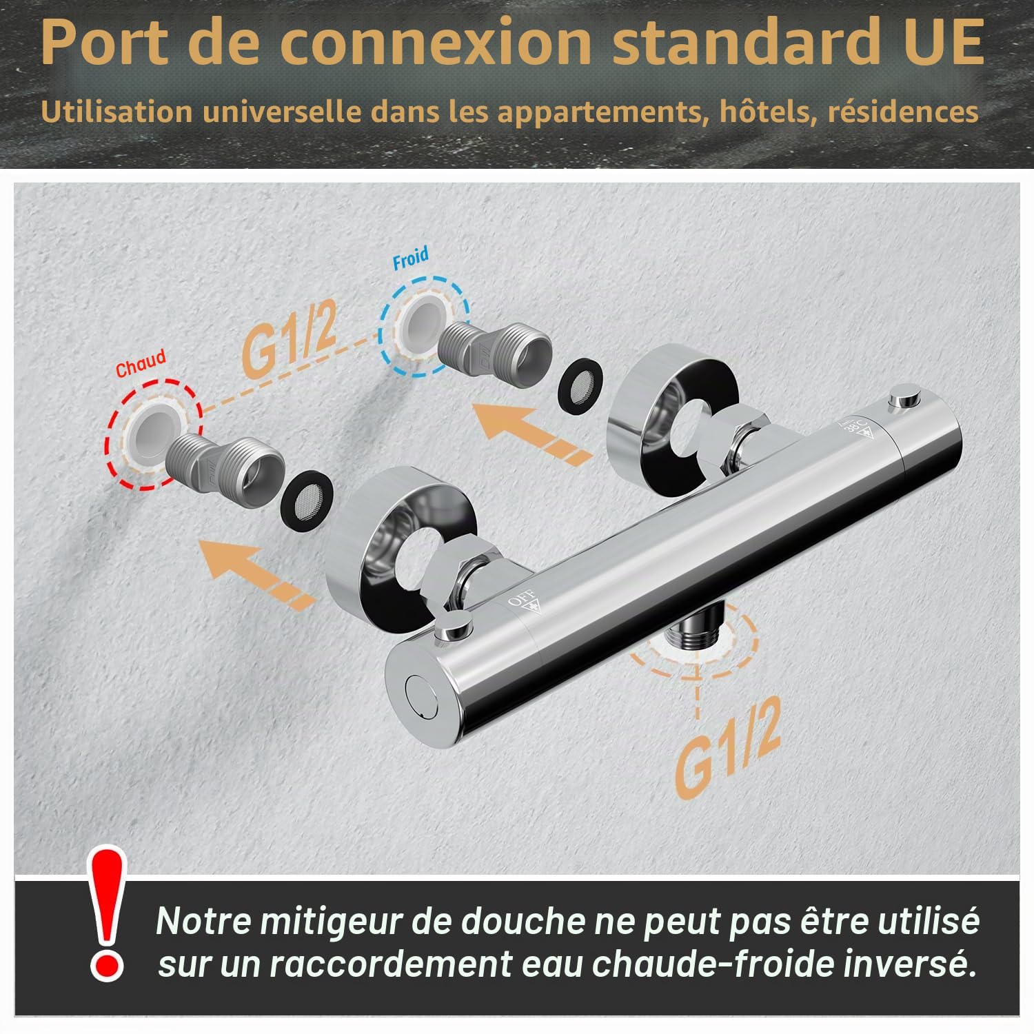 JOHO Mitigeur thermostatique Anti-brûlure et Anti-corrosion, Robinet Baignoire, Thermostatique Mitigeur, Mitigeur Douche Baignoire Chromé