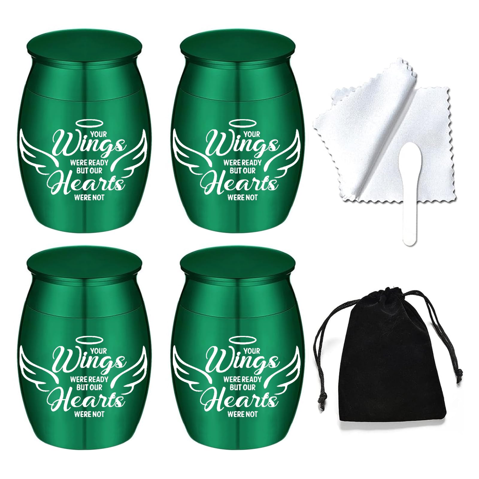 Small Keepsake Urns for Human Ashes Angel Wings Cremation Urns for Ashes 4 Piece Stainless Steel Funeral Memorial Ashes holder-Your Wings Were Ready, But My Heart Was Not (4Pcs-Green)