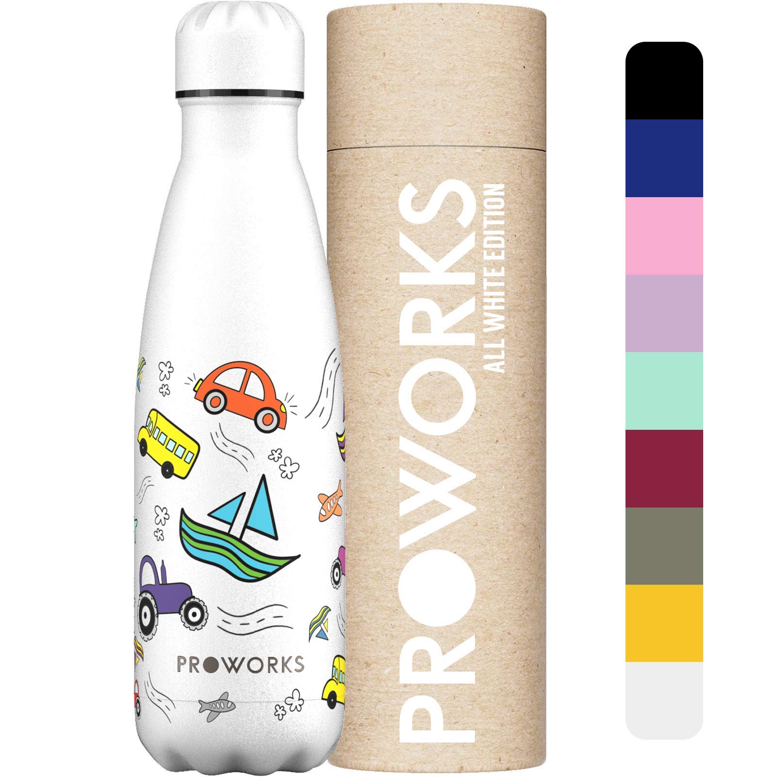 PROWORKS Insulated Water Bottle, BPA Free, Reusable Stainless Steel Water Bottle for 12 Hours Hot & Cold Hold Up to 24 Hours, for Sport, Gym, Travel - 500ml - Pink Daisy — view 31