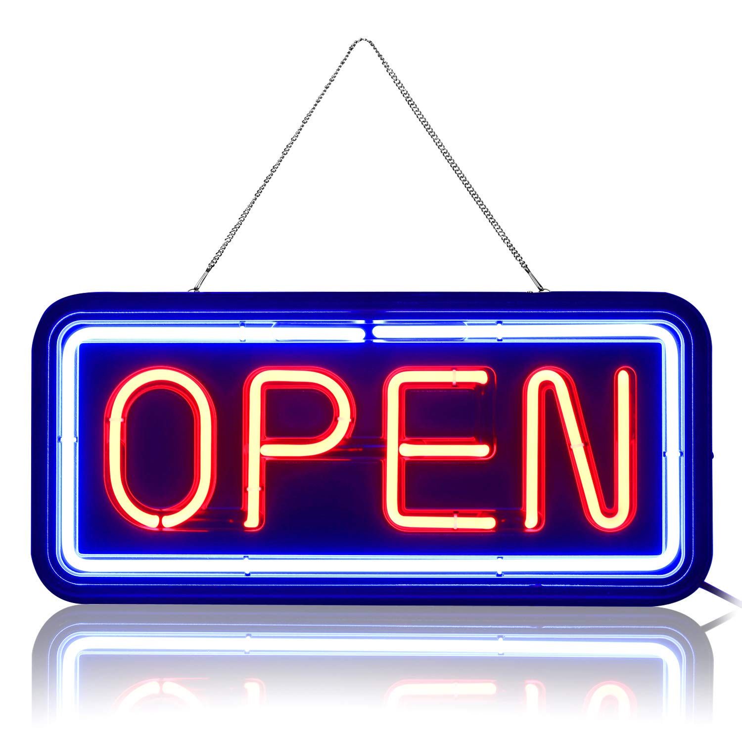 RECTANGULAR REAL GLASS BRIGHT NEON OPEN SIGN / LIGHT - NOT LED OPEN SIGNS - VIVID BRIGHT COLOR BIG FOR SHOP STORE BAR CAFE RESTAURANT BEER SALON BUSINESS