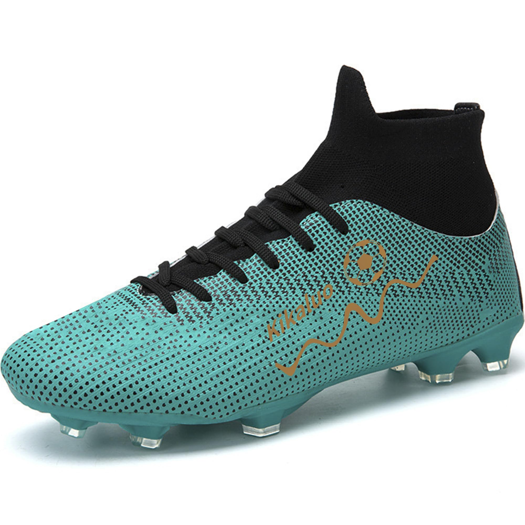 Kikaluo Men's Soccer Cleats Football Shoes High-Tops Lace-Up Non-Slip Spikes Outdoor Sports