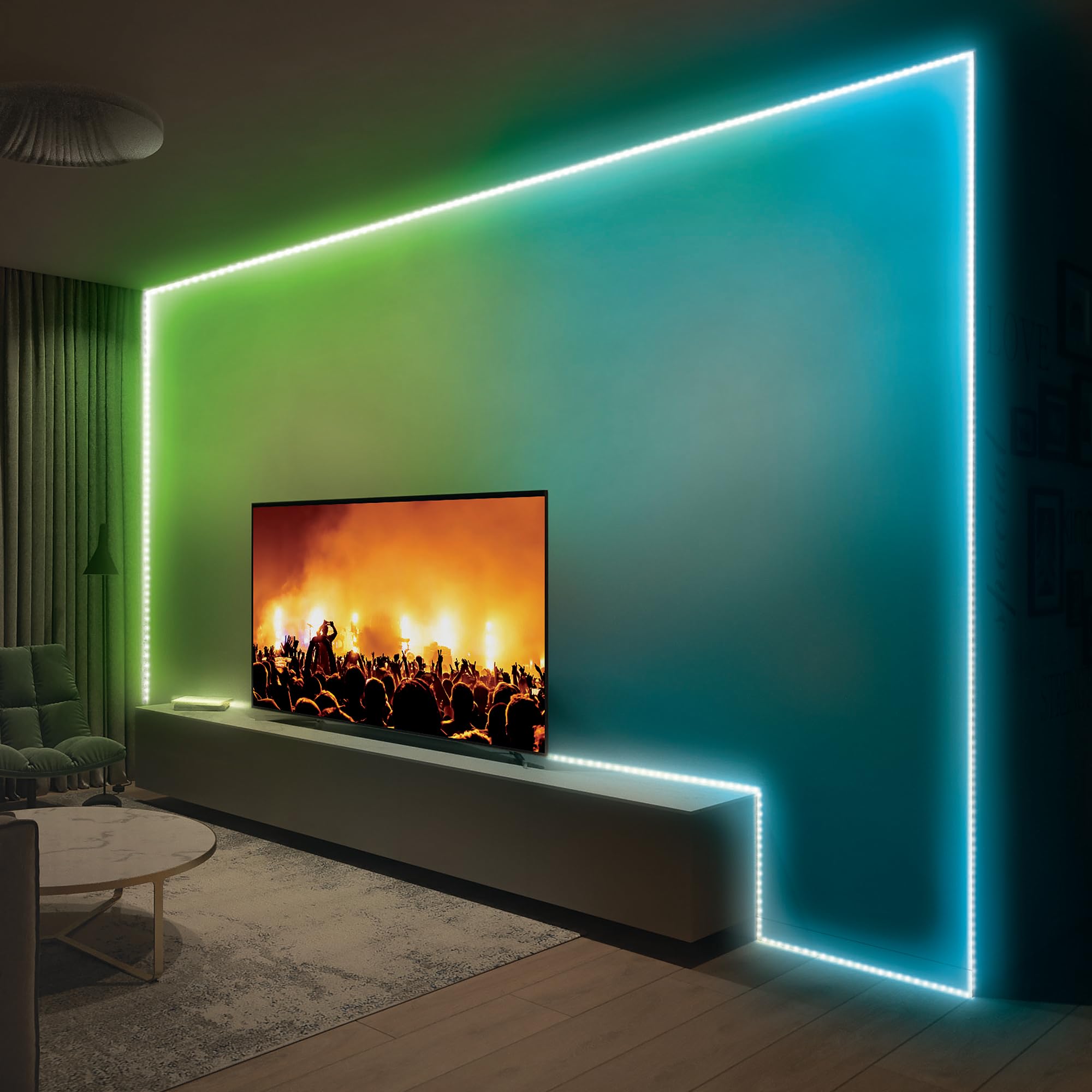 Monster 32.8ft Music Reactive LED Strip with 120 LEDs, 12V Power Adapter, with Remote, Xtreme Easy Use
