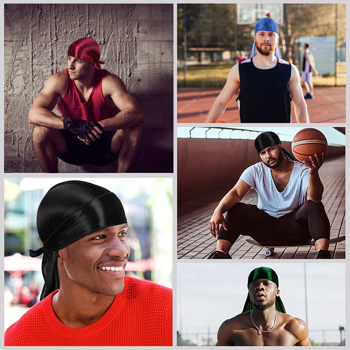 Durag en soie pour homme - Queue extra longue - Bretelles larges