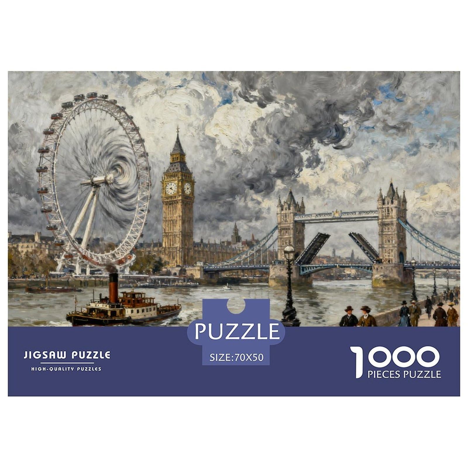 View of The Thames, London Wooden Jigsaw Puzzle Waterproof 1000 Piece Puzzles for Adults Challenging And Brainteasing Home Decoration