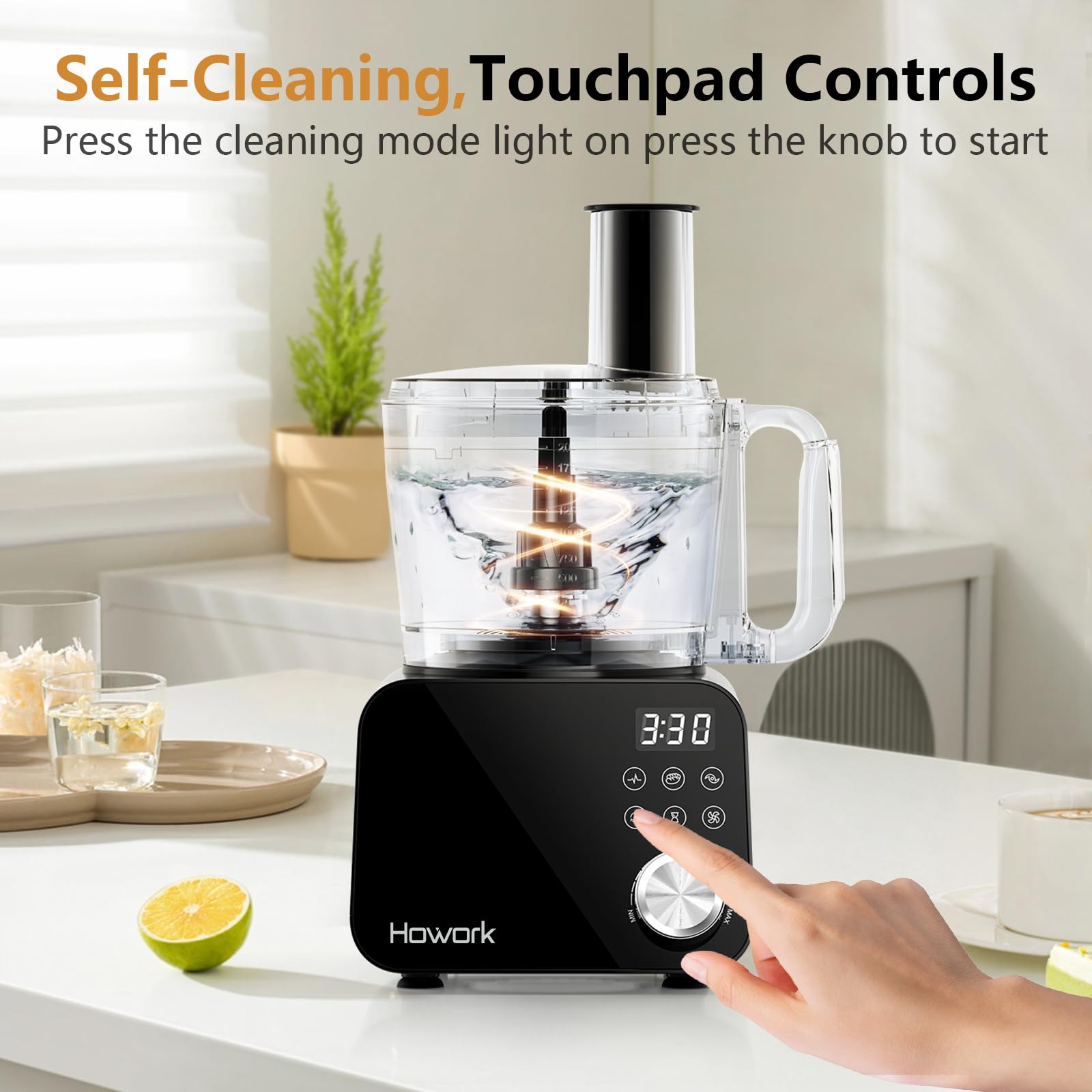 Howork Food Processor 1500W, Großes Fassungsvermögen Multifunktion, Zum Zerkleinern, Schneiden, Hacken, Mahlen, Smoothies, Hacken, Füllen und Teig, Edelstahl Schwarz