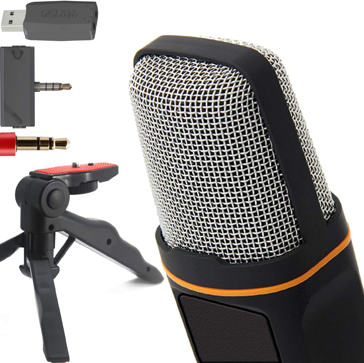 Professional Cardioid Condenser Microphone with Tripod Stand for PC, Laptop, iPhone, iPad, Android Phones, Tablets, Xbox and YouTube Recording, Black