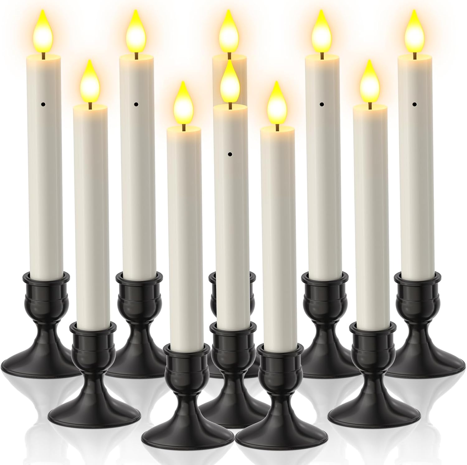 Yme 10 PCS Flameless Taper Candles with Dusk to Dawn Sensor, 7.2" Window Candles Battery Operated with Holders, LED Candle Sticks Christmas Window Lights for Christmas Halloween Holiday Home Decor