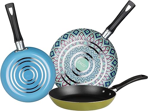 Miniatura 8 de Ekco Juego de sartenes de 3 piezas (7.1, 7.9 y 9.4 pulgadas) para todas las estufas, apto para lavavajillas, sartenes de aluminio ligeras, mango