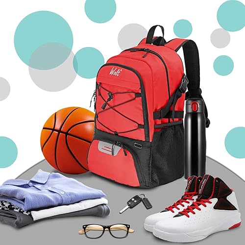 Miniatura 3 de WOLT - Mochila de baloncesto grande con compartimento separado para pelota y zapatos, ideal para baloncesto, fútbol, gimnasio