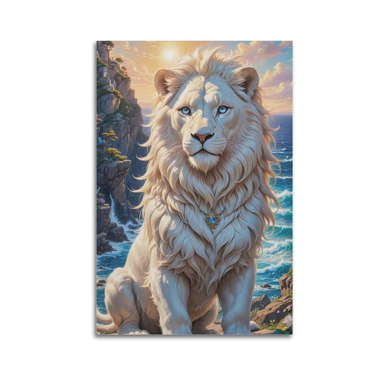 WPHSFX Animal Poster White Lions by The Sea Poster Decorative Painting Canvas Wall Posters And Art Picture Print Modern Family Bedroom Decor Posters 16x24inch(40x60cm)