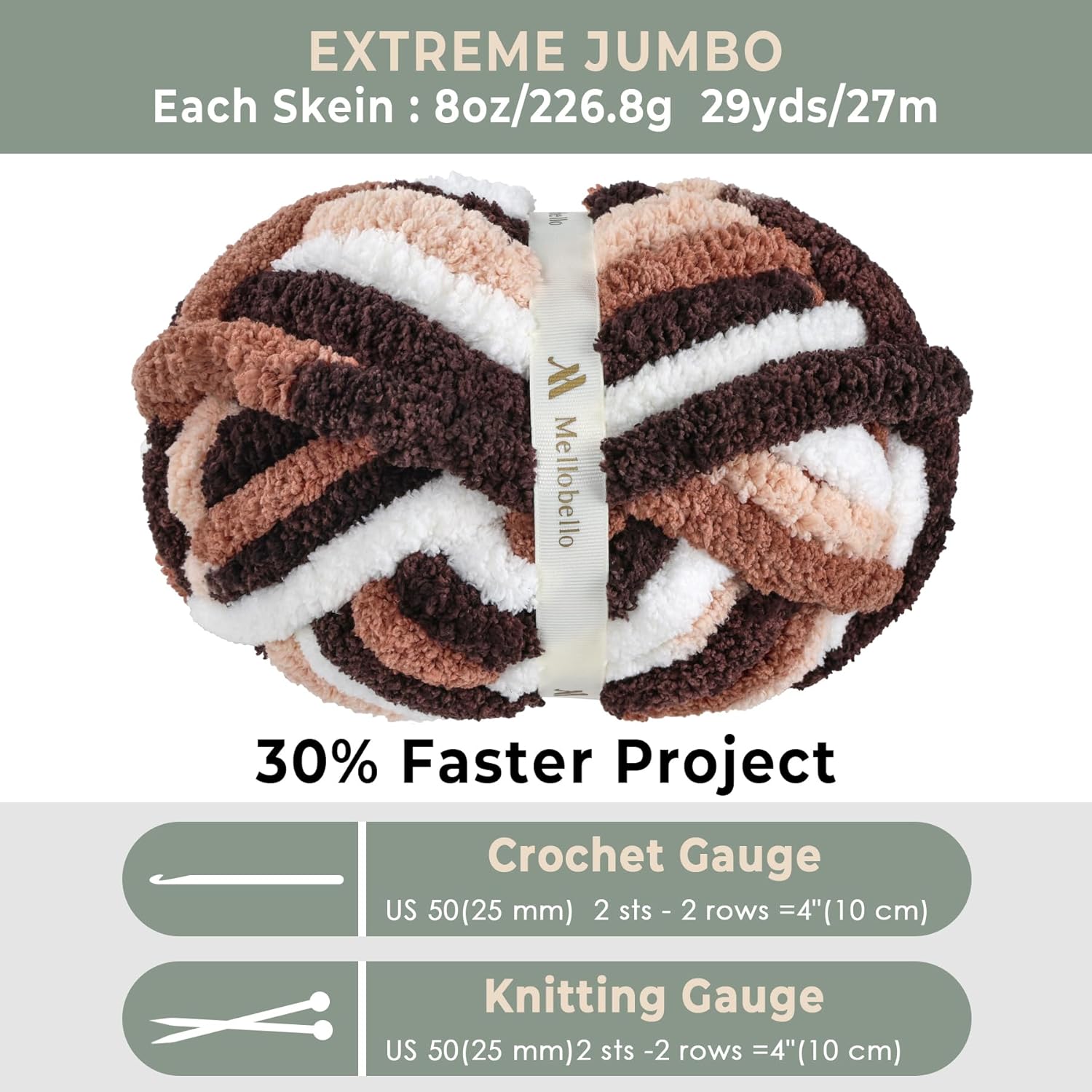 Jumbo Chunky Yarn for Hand Knitting - Super Thick Chenille Chunky Yarn for Crocheting - Extra Soft Bulky Fluffy Blanket Big Yarns 8 Jumbo Pack (27yds,8 oz Each Skein)