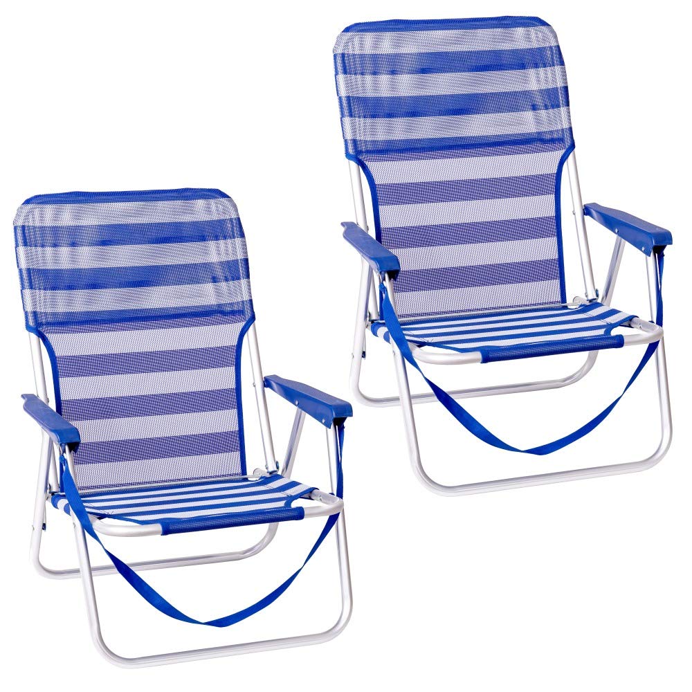 LOLAhome Pack de 2 sillas Playa fijas de Asiento bajo de Aluminio y textileno de 54x40x71 cm (Azul y Blanco)