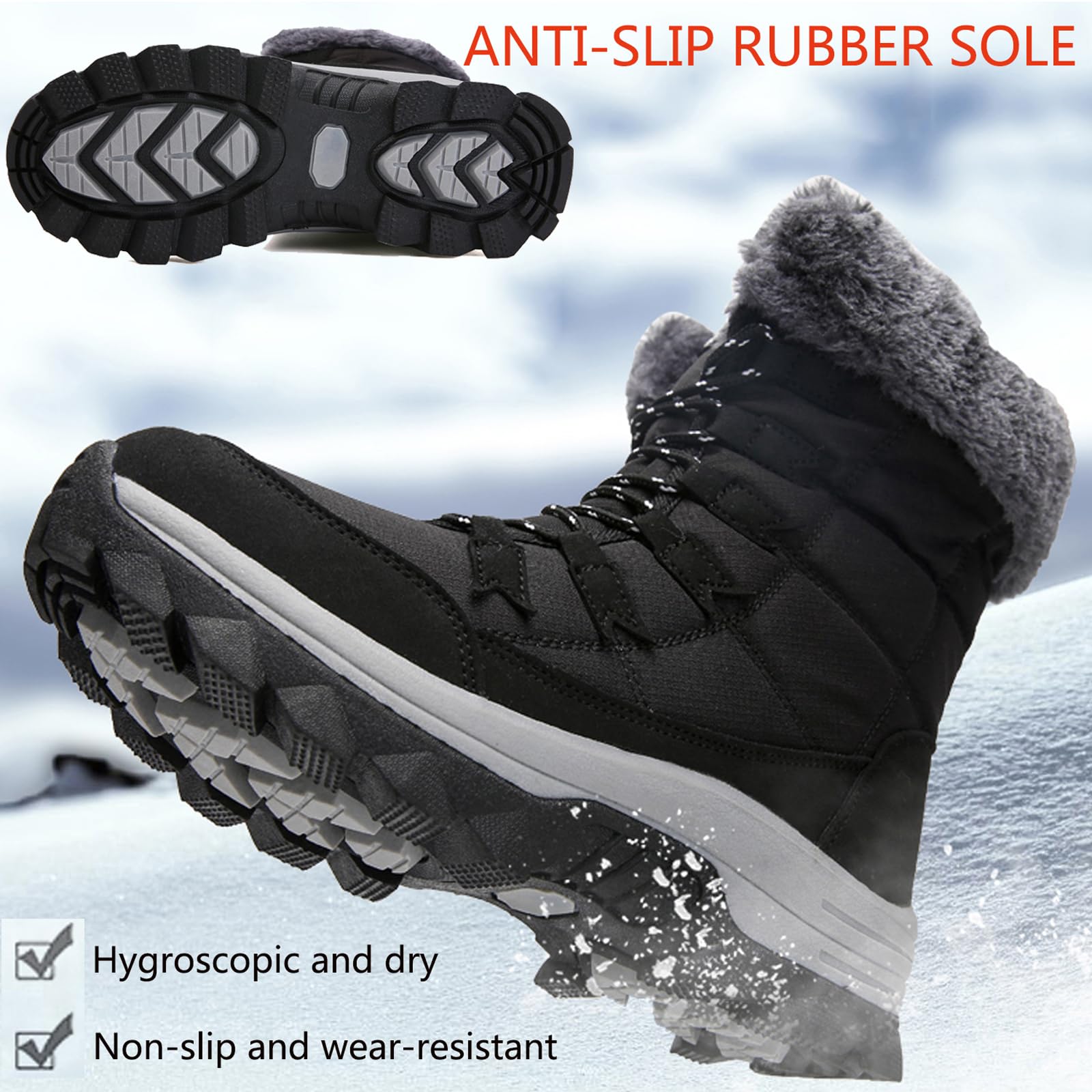 Bottes de Neige Femme Hiver Étanche Randonnée Chaussures Montantes Fourrure Taille 37-43
