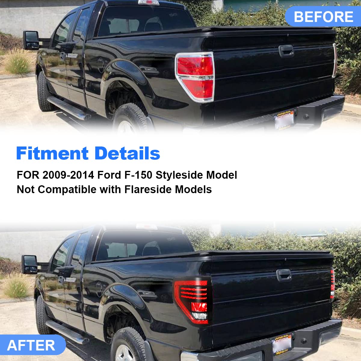 Smoke LED Tail Lights – For 2009-2014 Ford F-150 – Tube Style, Black Housing – G-PLUS Brand 6 thumbnail image