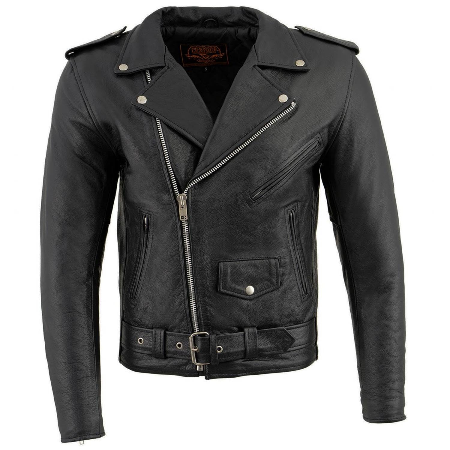 Milwaukee Leather Mens Black Leather Classic Plain Side Police Style M C Jacket - LKM1781 — view 9