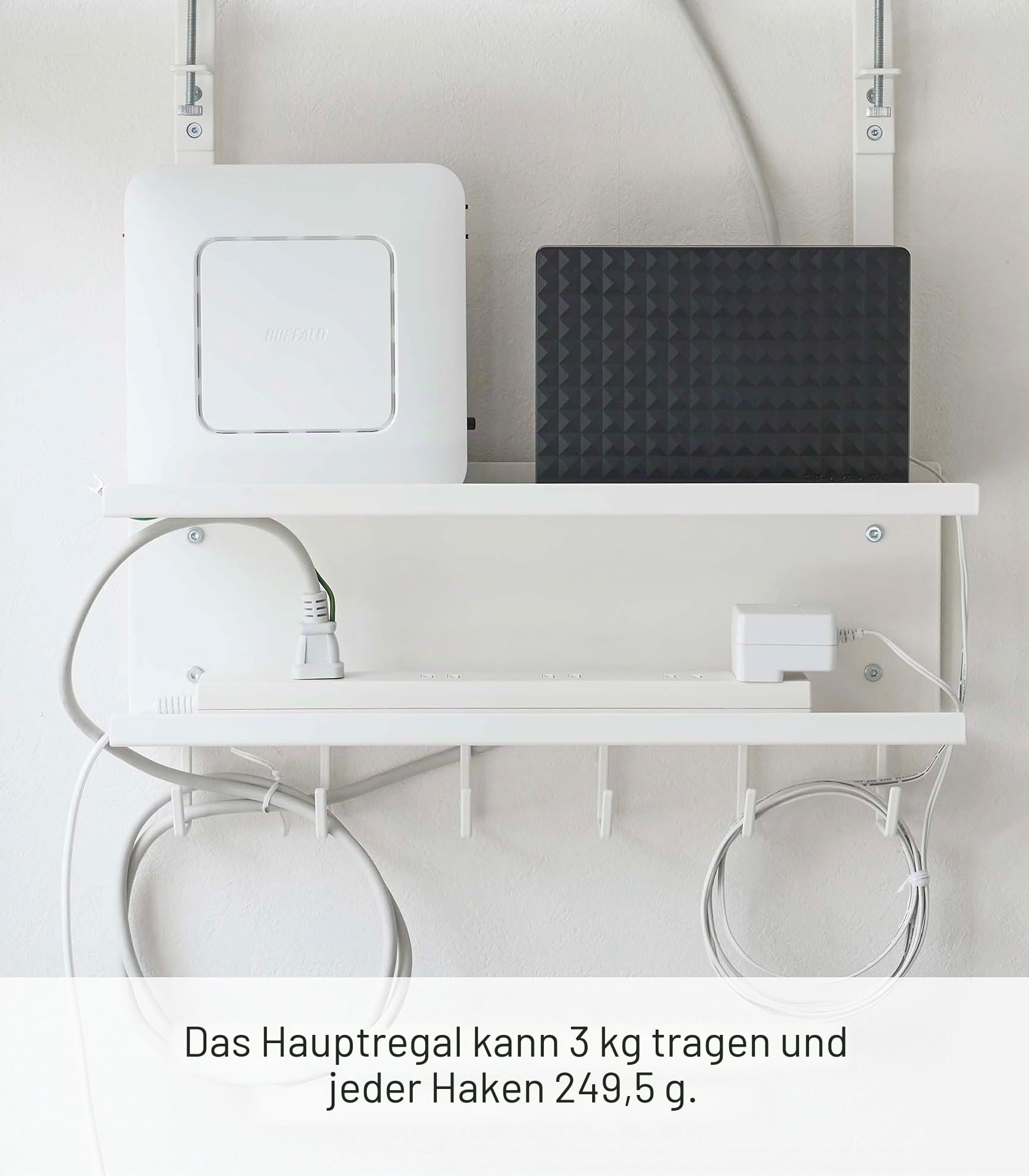 YAMAZAKI 5461 SMART UnderDesk Cable & Router Organizer, white, Steel, 40 x 11.5 x 43 cm