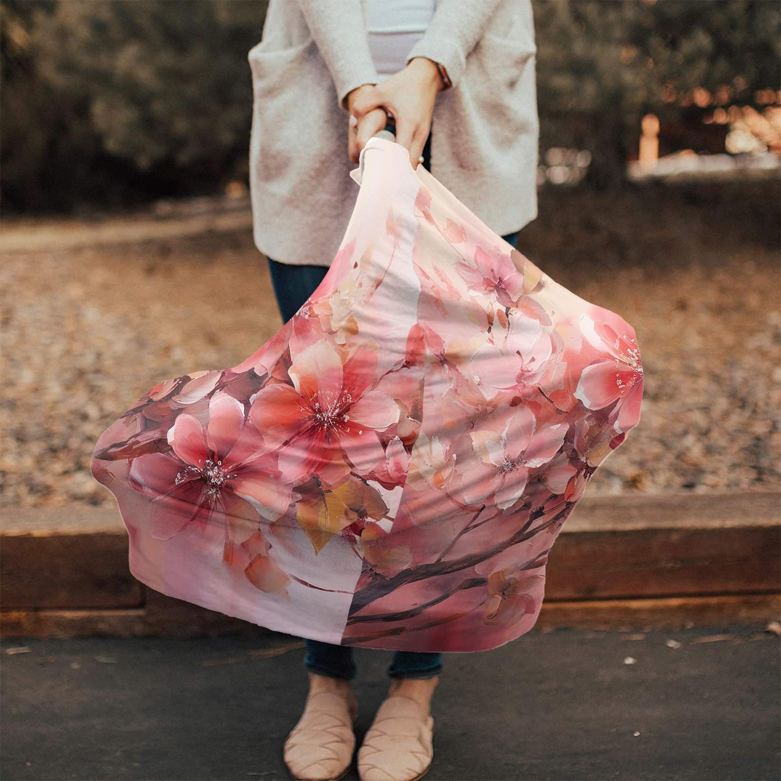Nursing Cover for Breastfeeding Scarf, Flowers Florals Pink Baby Car Covers Super Soft Multi Use for Canopy Shopping Cart Cover Blanket Stroller Cover