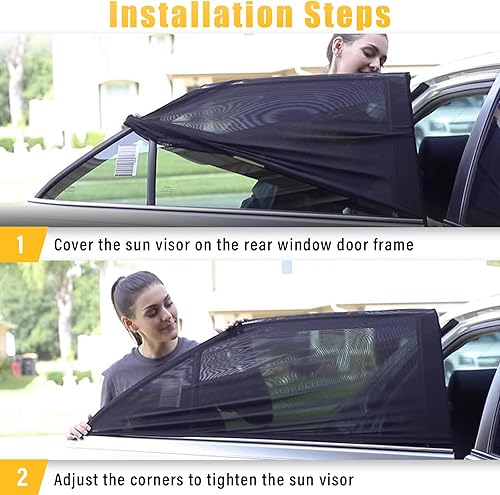 Miniatura 5 de Kewucn 2 Pack Car Window Shades, Sun Rays Blocker &amp; UV Protection for Baby Family Pet, Breathable Mesh Auto Window Covers, Elasticized Universal