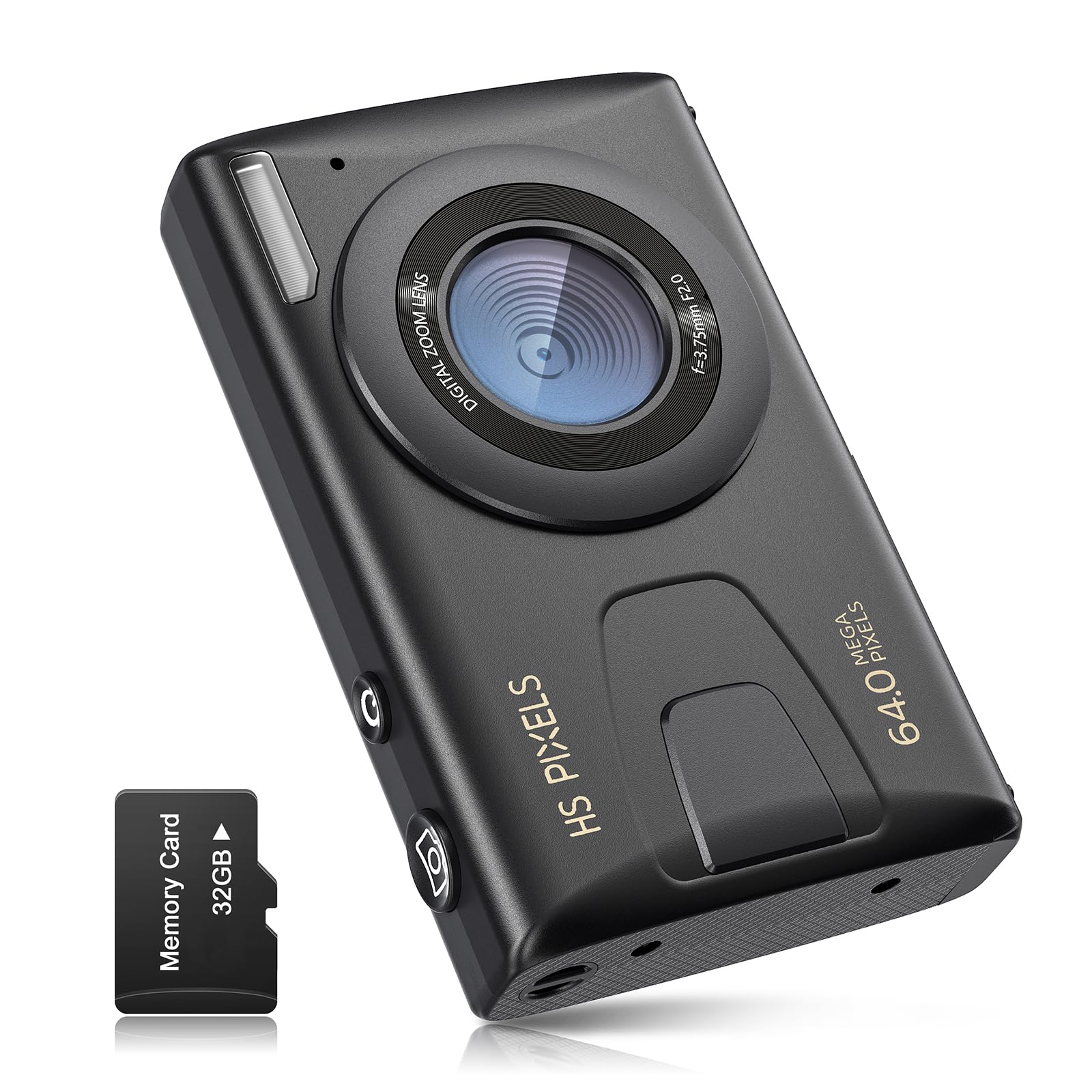 CCN Fotocamera digitale, 64MP 1080P FHD Fotocamera con schermo da 3,0", 18X Zoom Digitale Macchina fotografica compatta portatile con 32GB TF Card, Cavo USB, per adolescenti bambini adulti, Nero