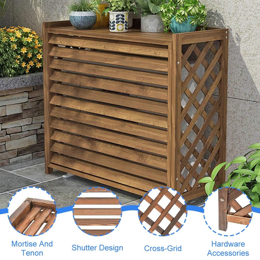 Housse de protection de l'intimité pour unité de climatisation extérieure – Cachette en bois massif pour jardin, terrasse et balcon – Convient pour 81 x 30 x 72 cm à 115 x 54 x 95 cm – Design élégant