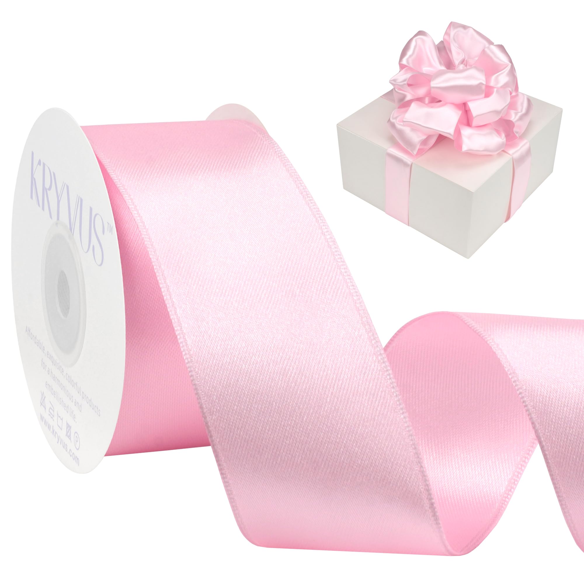 Kryvus Light Pink Satin Wired Ribbon, 38mm X Continuous 9M Luxury Double Faced Satin Wire Edge Ribbon for Gift Wrapping, Wreaths, Flower Bouquet, Wedding Decorations, Home Decor