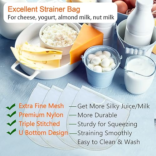 Miniatura 6 de Paquete de 4 bolsas de leche de nueces para colar de 12 x 12 pulgadas, bolsa de estopilla reutilizable, 200 coladores de nailon de malla, bolsa de