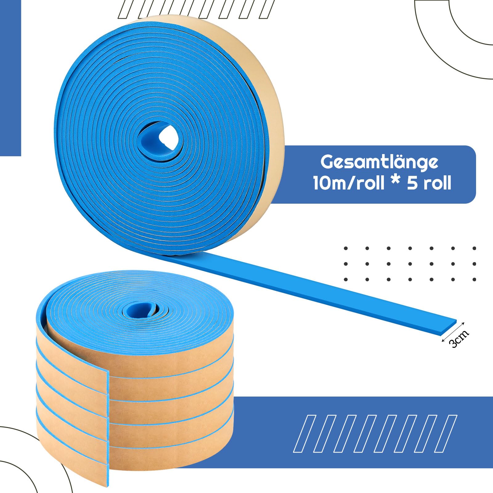 Bande de Joint de Dilatation Adhésive pour Chape 3 cm x 50 m Bleu