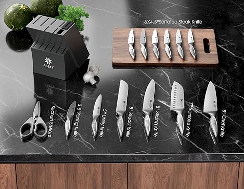 Miniatura 3 de Juego de cuchillos de cocina con bloque, juego de cuchillos ultra afilados para cocina, juego de 15 cuchillos de acero inoxidable con afilador