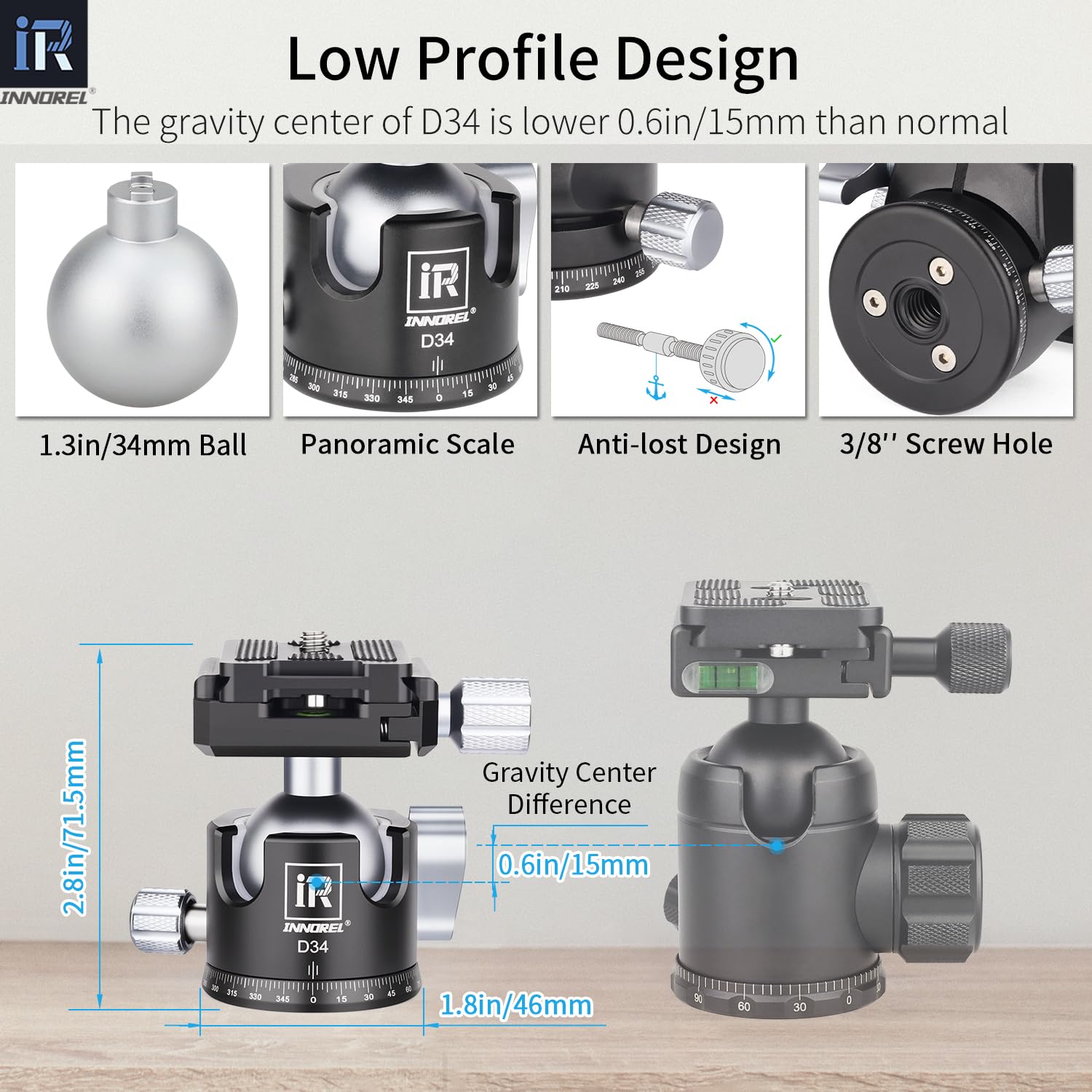 INNOREL P254CF 63-calowy statyw podróżny z włókna węglowego, profesjonalny kompaktowy statyw do lustrzanki cyfrowej DSLR, podróżny z centralną kolumną środkową głowicą kulową o niskiej grawitacji