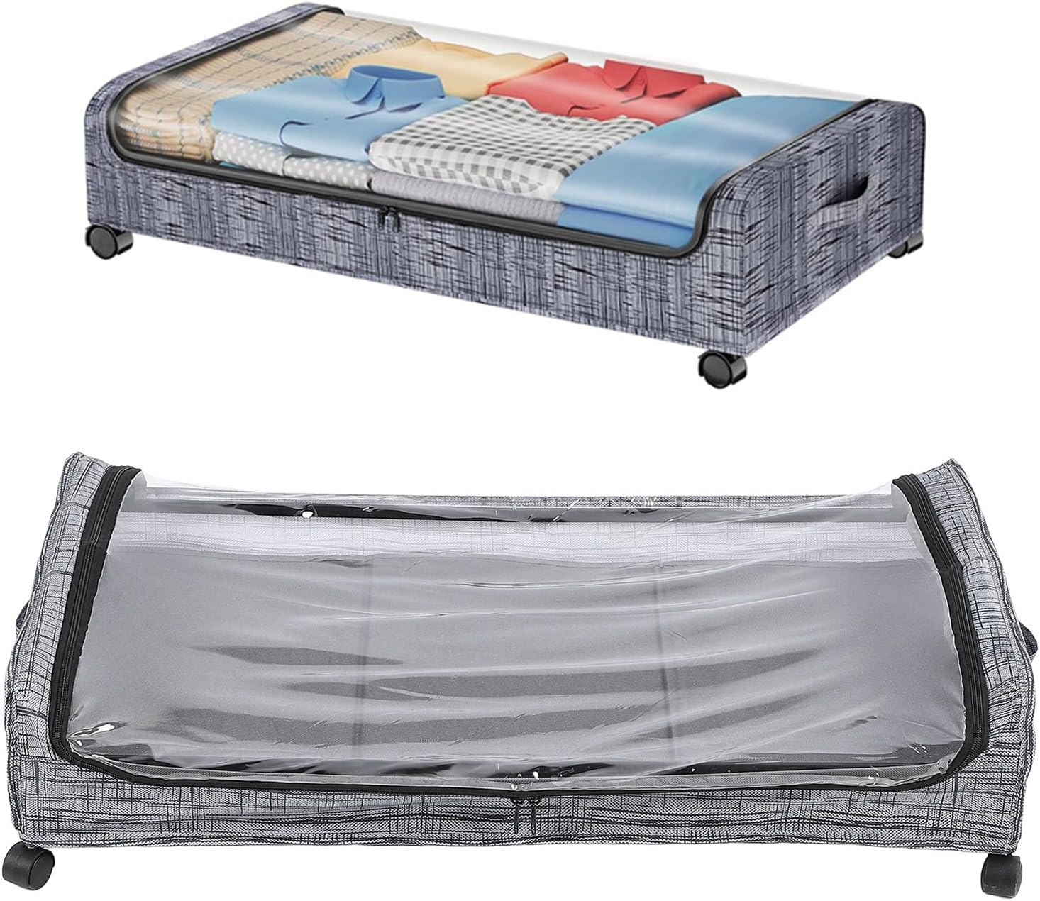 AUNMAS Under Bed Storage Container, Rolling Underbed Storage Organizer with Wheels Metal Shoe Organizer for Clothes Blankets Towels Comforter (Striped Pattern)